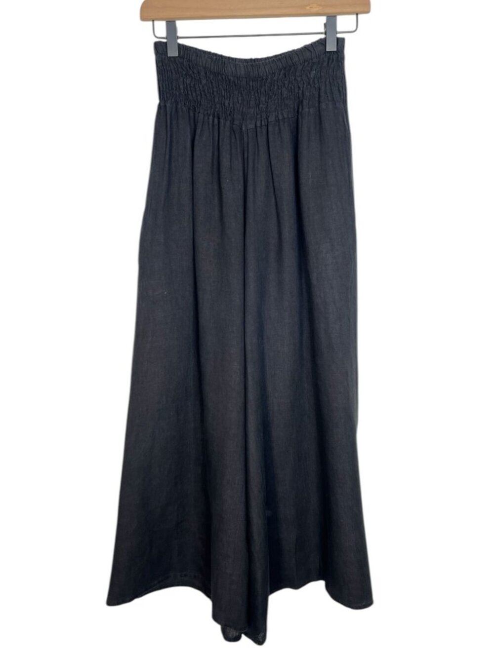 Chocolate Preppy Linen Collection Wide Leg Cropped Pants Smocked Waist Black Sm